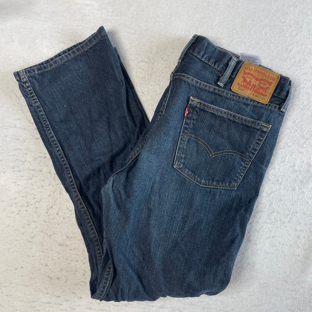 Levi's 514 Straight Fit Jeans Mens 38x32 Blue Denim Classic Casual Zip Fly Pants